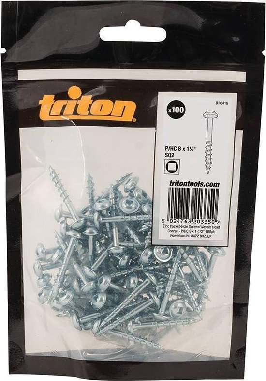 Triton Zinken Pocket Boring Schroeven met Sluitring Kop - Grof P/HC 8 x 1 - 1/2 inch - 100 stuks