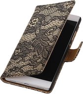 Sony Xperia C4 Lace Kant Booktype Wallet Hoesje Zwart - Cover Case Hoes