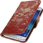 Samsung Galaxy J5 Lace Kant Booktype Wallet Hoesje Rood - Cover Case Hoes