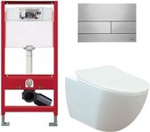 Tece Toiletset - Inbouw WC Hangtoilet wandcloset - Creavit Mat Wit Tece Square RVS Geborsteld