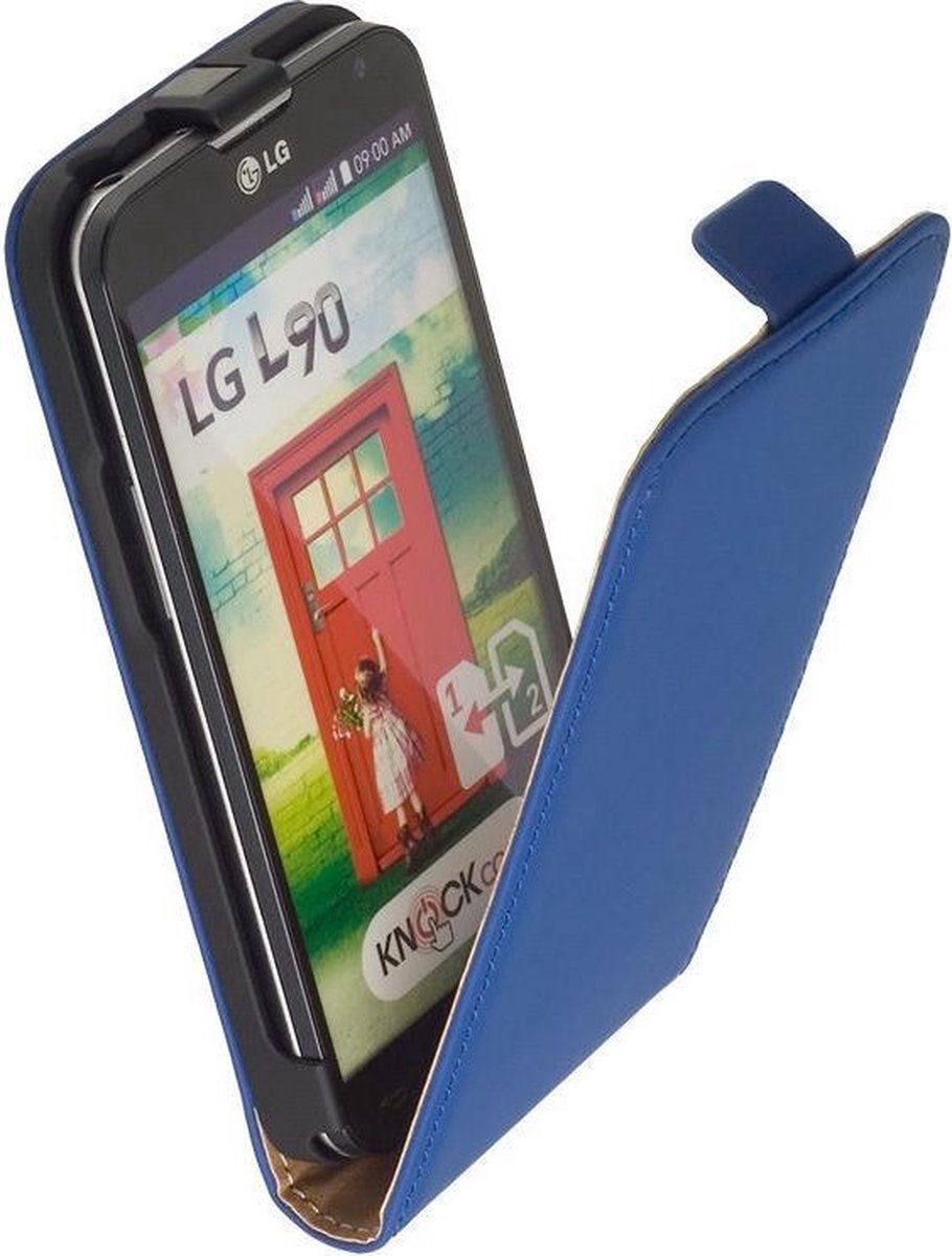 LELYCASE Lederen Flip Case Cover Hoesje LG L90 Blauw