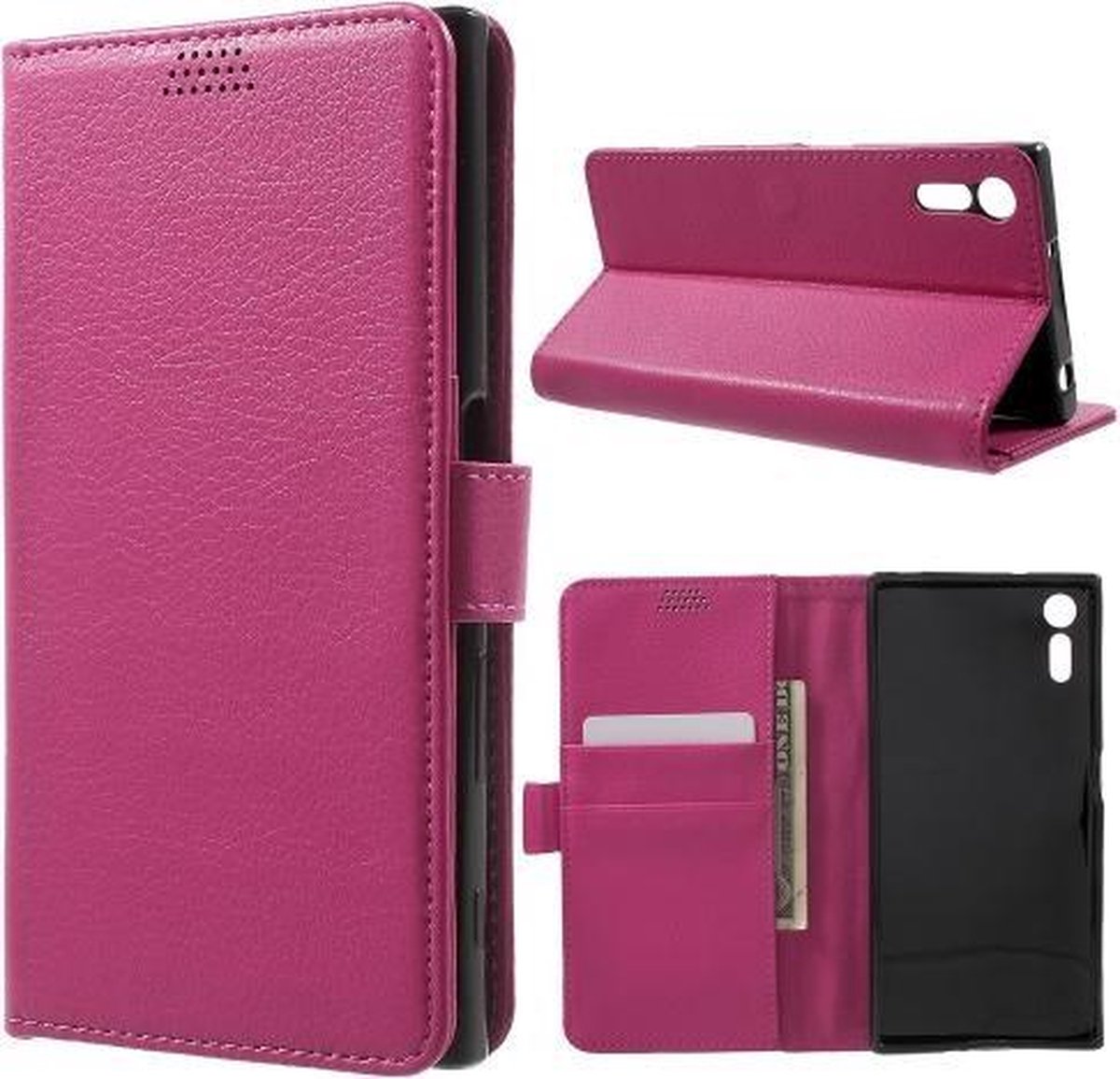 Litchi cover roze wallet case hoesje Sony Xperia XZ