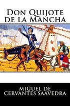 Don Quijote op zijn paard met een molen op de achtergrond.
