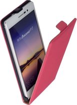 LELYCASE Lederen Roze Flip Case Cover Hoesje Huawei Ascend P7