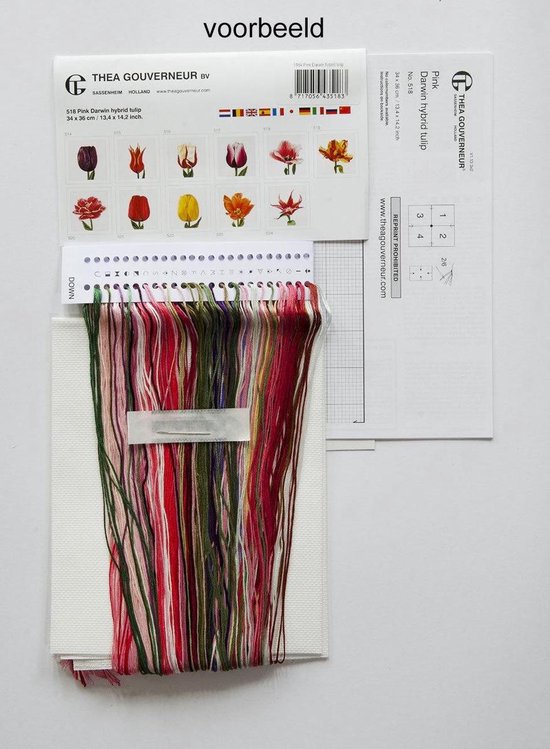 Thea Gouverneur - Borduurpakket met telpatroon - 577A - Voorgesorteerde DMC Garens - Wilde bloemen - Aida - 20 cm x 26 cm - DIY Kit