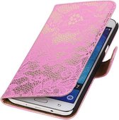 Samsung Galaxy J7 Lace Kant Booktype Wallet Hoesje Roze - Cover Case Hoes