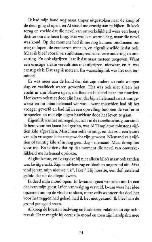 Tekst op een pagina met een beschrijving van rode wangen, blauwe ogen en een vleugje grijs.