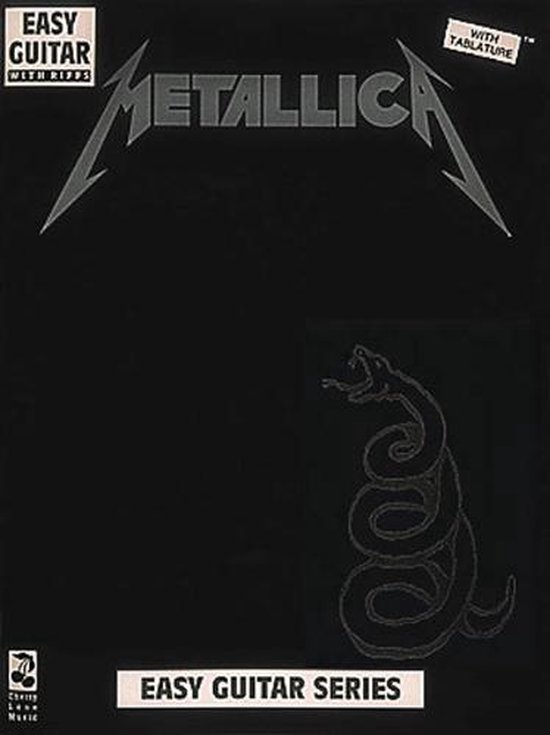 Boek "Easy Guitar with Tabs" met het Metallica logo en een slang.