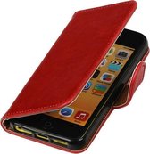 MP Case Rood vintage lederlook bookcase voor de iPhone SE wallet hoesje