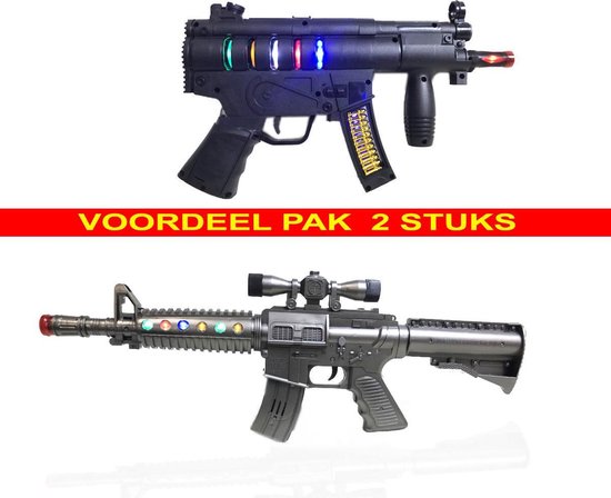 2x speelgoed geweer - MP5K Future Gun 32cm + M4 geweer Flash Gun 45cm (led  lichtjes en... | bol.com