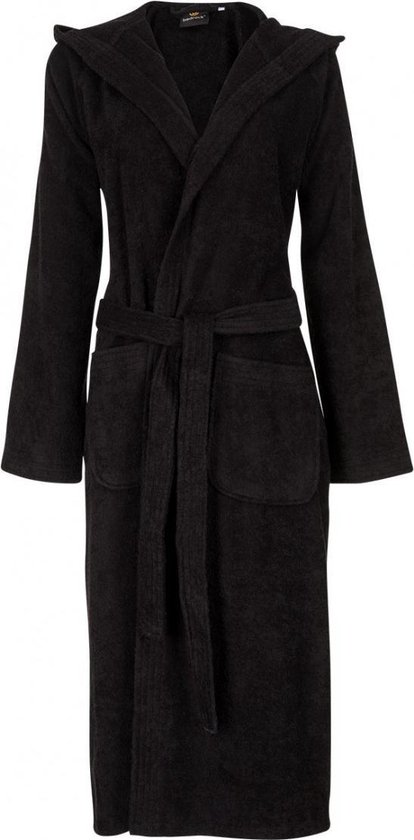 Unisex badjas zwart - badjas dames - badjas heren - badstof katoen - sauna badjas capuchon - maat S/M