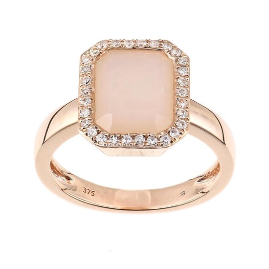 9k Roze Gouden Diamant en Roze Opaal Rechthoek Cut Edelsteen Ring | bol.com