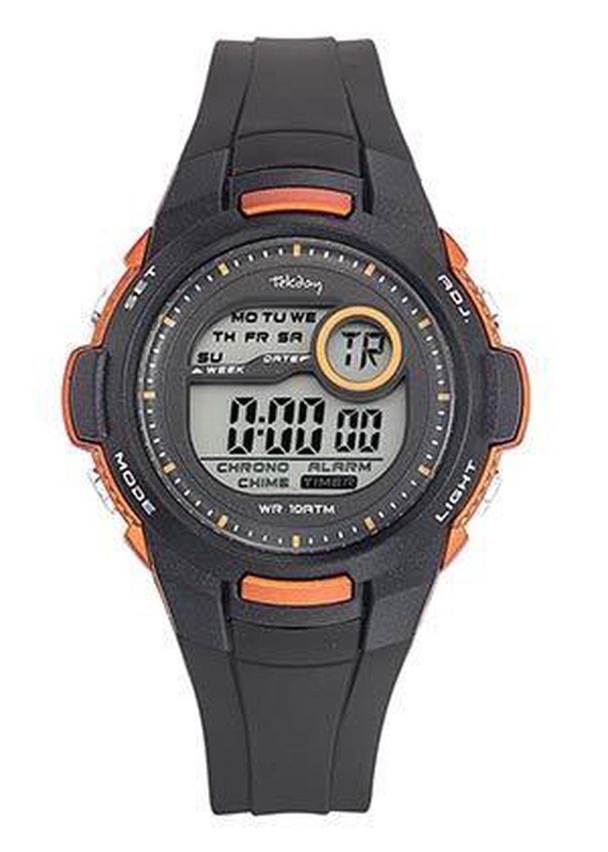 Tekday 653968 digitaal horloge 38 mm 100 meter zwart/ oranje