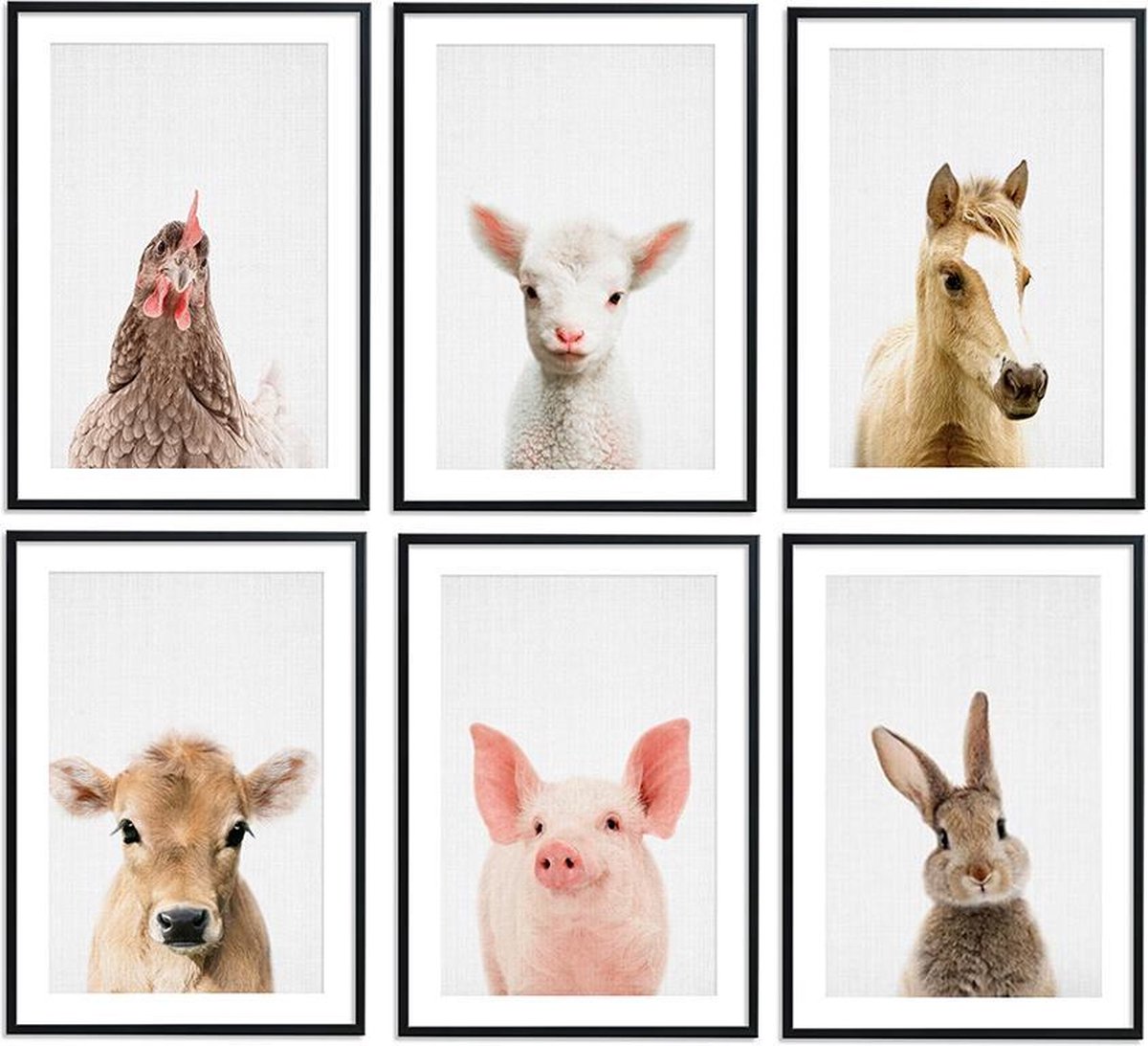 Posters Kinderkamer - Boerderijdieren - 6 stuks - A4 21x30 cm