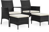 Loungeset poly rattan zwart en wit 7-delig  (incl. Fleecedeken)