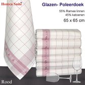 Homéé® Glazendoek - Poleerdoeken jacquard rood ruiten 65x65cm - set van 6 stuks - 50% Ramee linnen 50% katoen