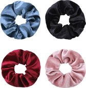 Jumalu scrunchie velvet haarwokkel haarelastiekjes - lichtblauw, zwart, bordeaux en lichtroze - 4 stuks