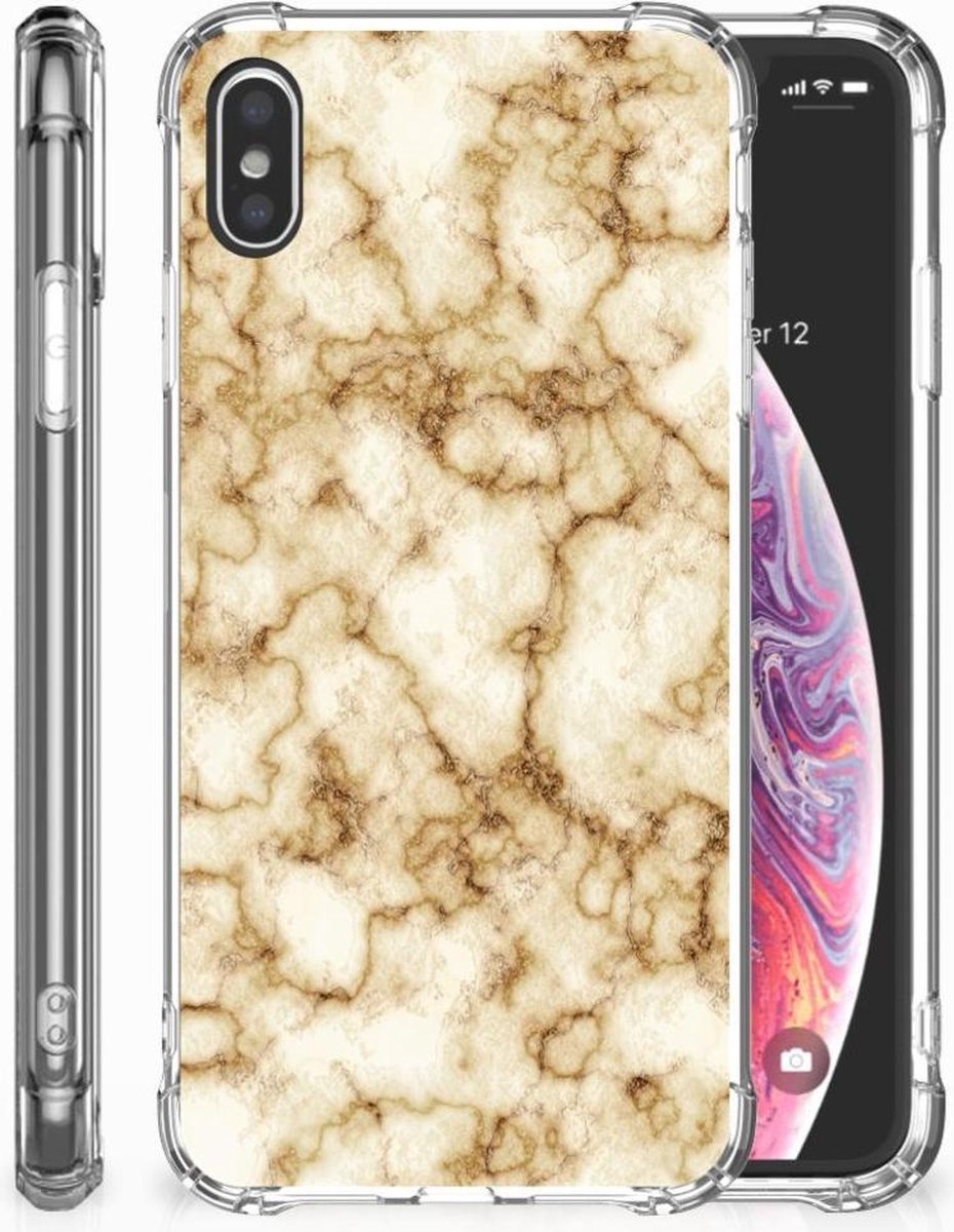 Apple iPhone Xs Max Anti-Shock Hoesje Marmer Goud
