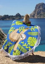 Mycha Ibiza – roundie – rond strandlaken – luiaard – blauw – 100% katoen – franje