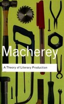 Boekomslag 'Macherey: A Theory of Literary Production' met diverse gereedschappen op een groene achtergrond.