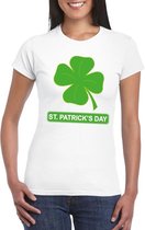 St. Patricksday klavertje t-shirt wit dames - St Patrick's day kleding L