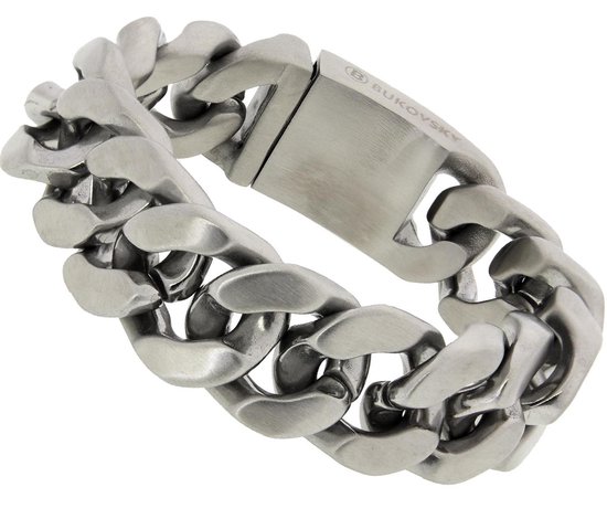 Bukovsky - Geborstelde Stalen Mannen Armband - "Gorgeous "- 22,5 cm - Zilverkleur - Geborsteld - Mat - Rvs - 316L Stainless Steel