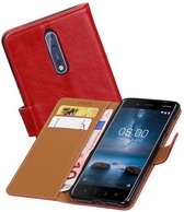 Pull Up TPU PU Leder Bookstyle Wallet Case voor Nokia 8 Rood