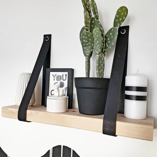 Leren plankdragers zwart Set van 2 stuks, 92 x 4 cm. incl  bevestigingsmateriaal, incl... | bol.com