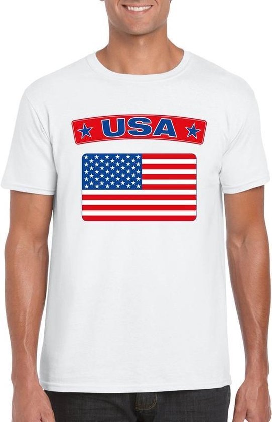 T-shirt met USA/ Amerikaanse vlag wit heren S