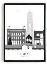Skyline-poster Utrecht zwart-wit in Kunststof Fotolijst