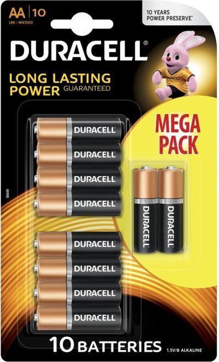 10 Stuks - Duracell MEGA Pack LR6 / AA / R6 / MN 1500 1.5V Alkaline batterij - Duracell