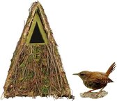 Houten vogelhuisje/nestkastje groene takjes/mos 24 cm - Tuindecoratie vogelnest nestkast vogelhuisjes