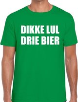 Dikke lul drie bier tekst t-shirt groen heren S