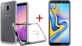 HB Hoesje Geschikt voor Samsung Galaxy J6 Plus - Anti Shock Hybrid Back Cover & Glazen Screenprotector - Transparant
