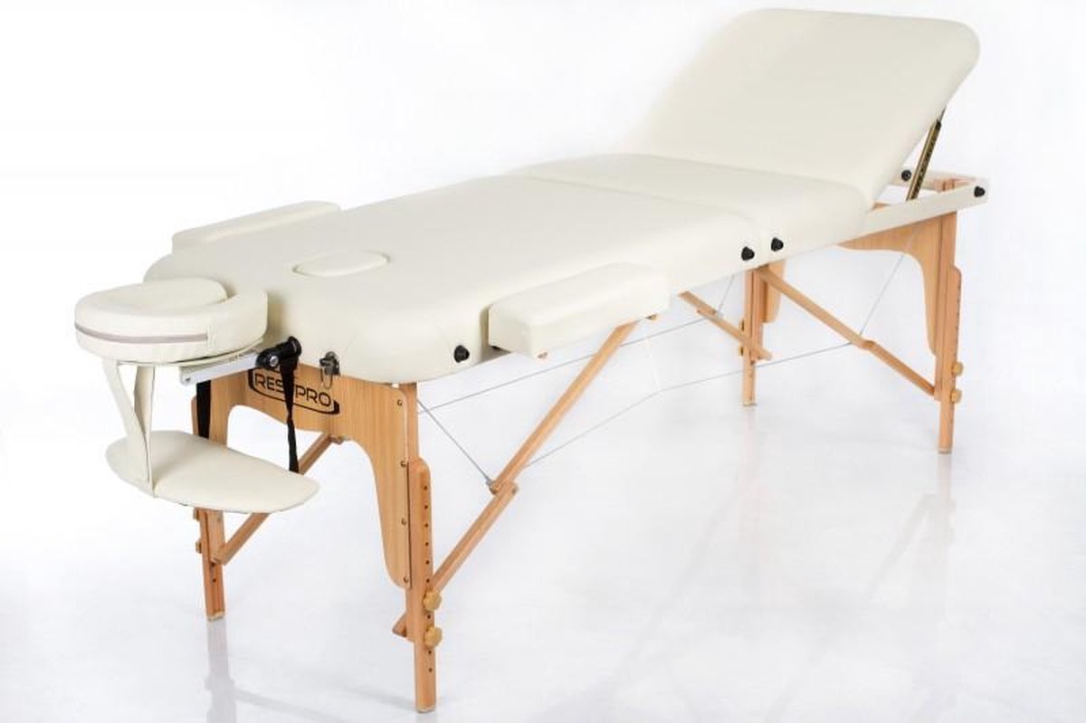 RESTPRO Opvouwbare Massagetafel VIP 3 Crème - 3 zones - PU leer
