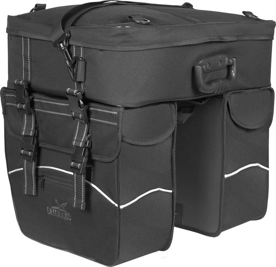 Greenlands Travel Touring - dubbele fietstas - met afneembare topcase - 3-delige fietstas - 2x34 en 1x25 liter - zwart