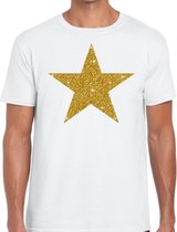 Gouden ster glitter fun t-shirt wit heren - heren shirt Gouden ster M