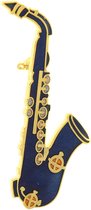 Behave® Broche muziek instrument saxofoon blauw emaille