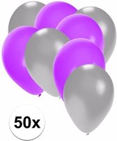 50x ballonnen zilver en paars - knoopballonnen