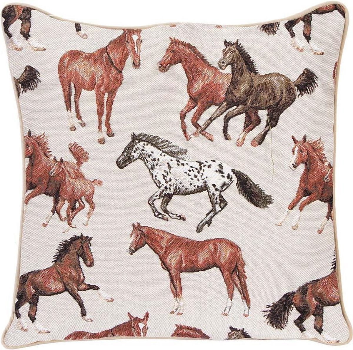 Signare Kussenhoes Running Horse - Paard - Paarden - Gobelinstof - 45 cm Creme
