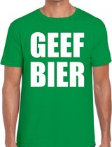 Geef Bier tekst t-shirt groen heren -  feest shirt Geef Bier voor heren M