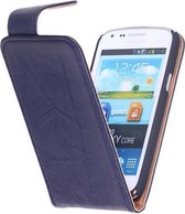 Polar Echt Lederen Samsung Galaxy Core i8260 Flipcase Hoesje Navy Blue - Cover Flip Case Hoes