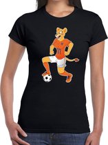 Nederland supporter t-shirt dameselftal Leeuwin met bal zwart dames - landen kleding M