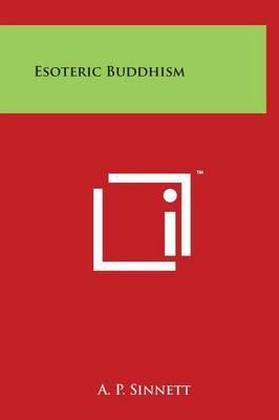 Livre "Esoteric Buddhism" avec une barre verte en haut et un fond rouge avec A. P. Sinnett.