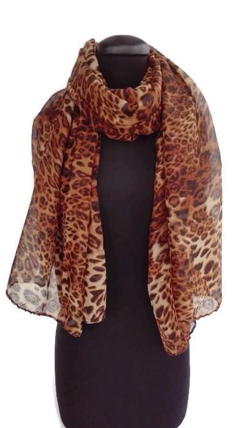 Luipaard panter leopard print dames sjaal bruin oranje viscose 85 x 180 cm