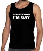 Nobody knows i am gay tanktop/mouwloos shirt zwart heren S