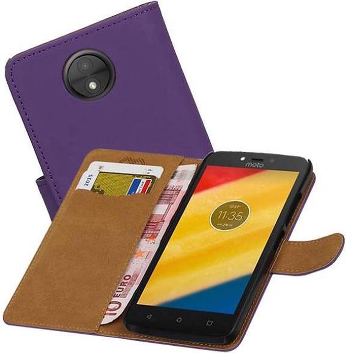 Bookstyle Wallet Case Hoesjes Geschikt voor Motorola Moto C Paars