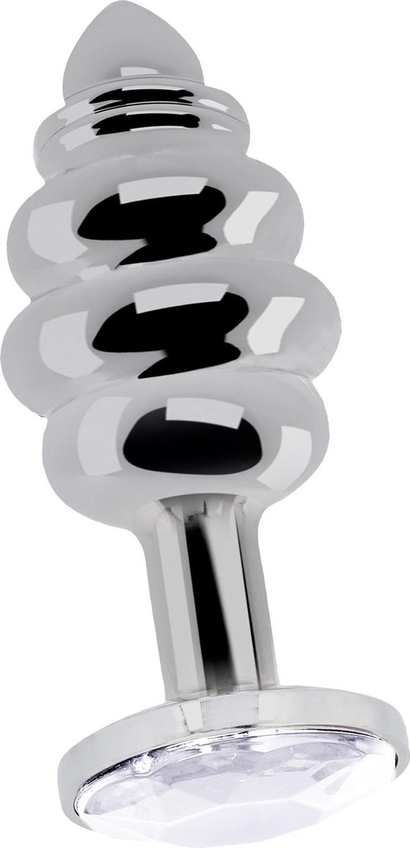 Rich Ribbed Diamond Plug Metalen Buttplug met Diamant - 7,1 cm - Zilver