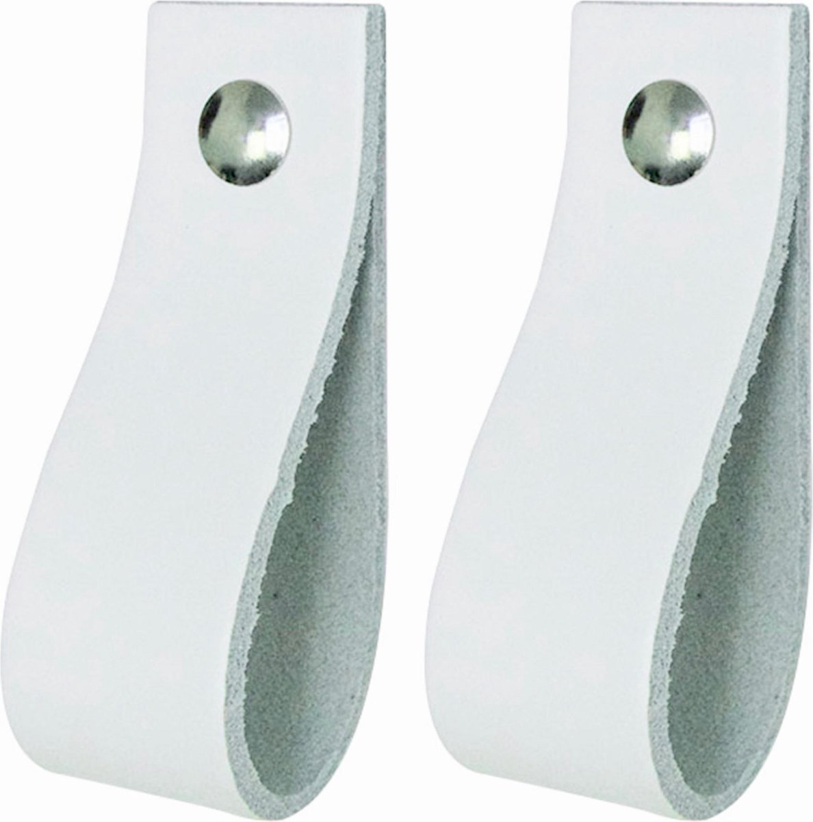 2x Leren handgrepen 'de lus' maat S - WIT  (15,8 x 2,5 cm) - incl. 3 kleuren schroefjes (handgreepjes - leren grepen - greepjes - leren lusjes)