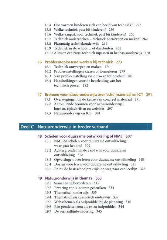 Inhoudsopgave van het boek 'Praktische didactiek voor natuuronderwijs', secties 15 t/m 19.